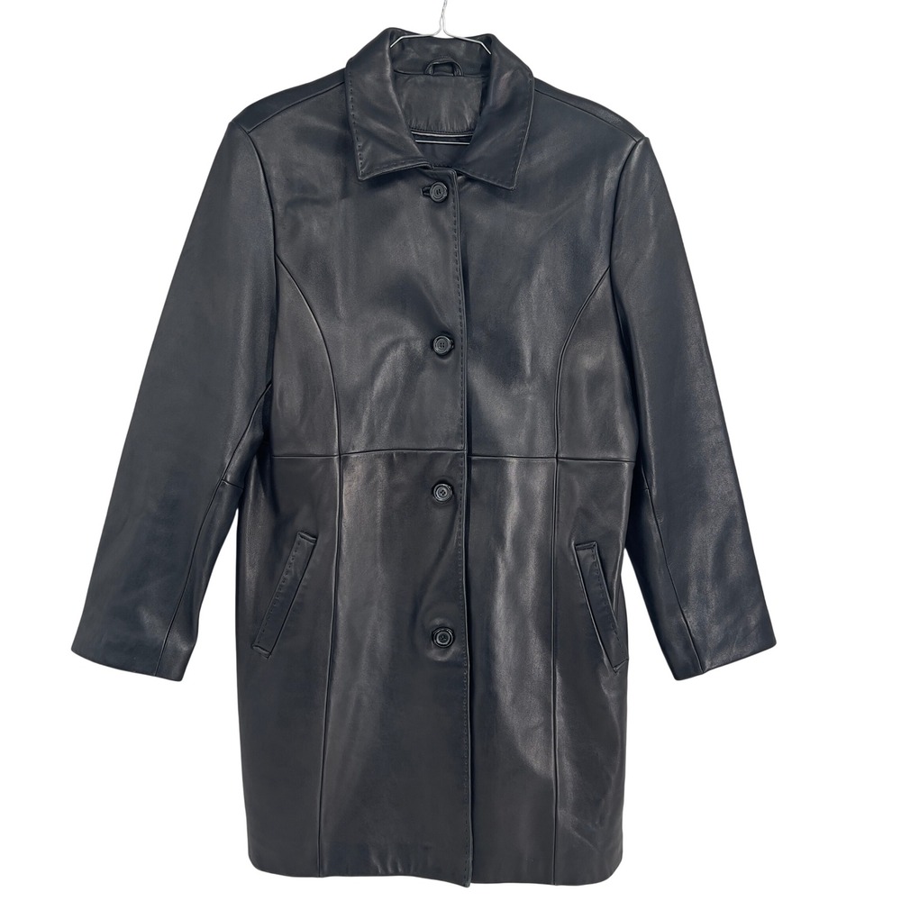Gallery Womens Leather‎ Black Longline Car Coat Matrix Goth Edgy Jacket Y2K XL